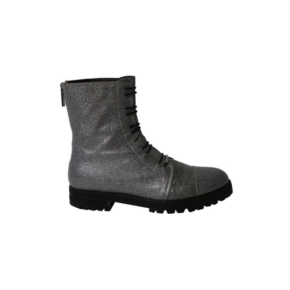 Jimmy Choo Glitter Combat Boots in Silver Polyester